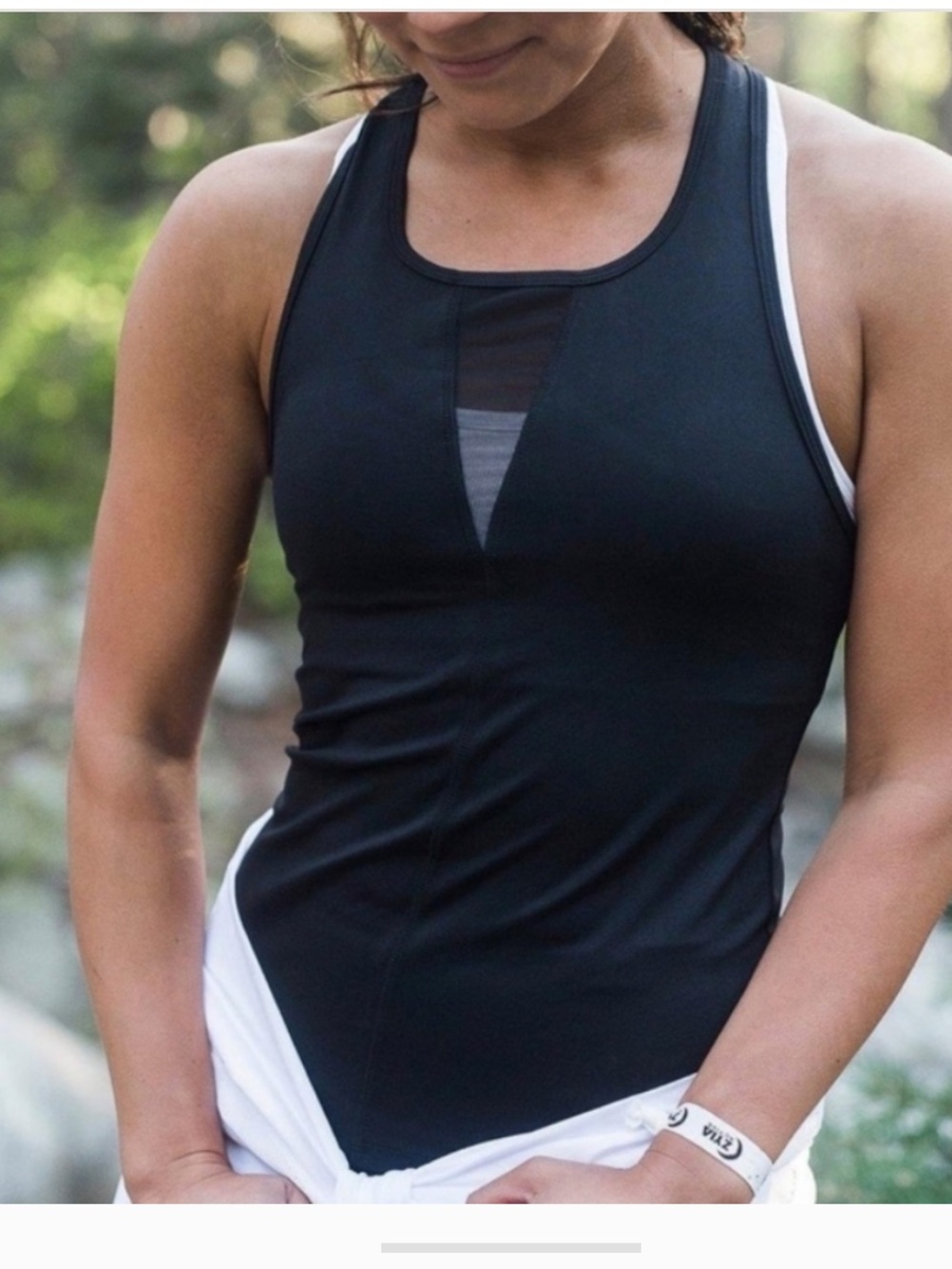 ZYIA Black Racerback Tank w/ mesh V detail